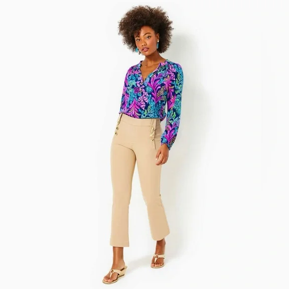 Lilly Pulitzer Parrish High Rise Crop Flare Pant 💛🤎 - Picture 6 of 9